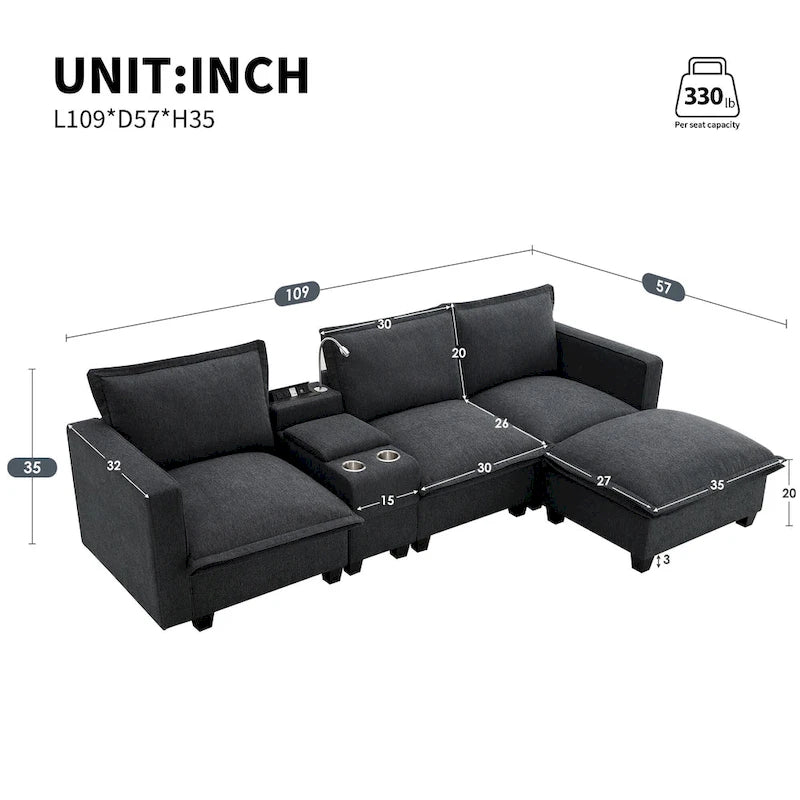 109 Chenille Modular Sectional Sofa with USB Console