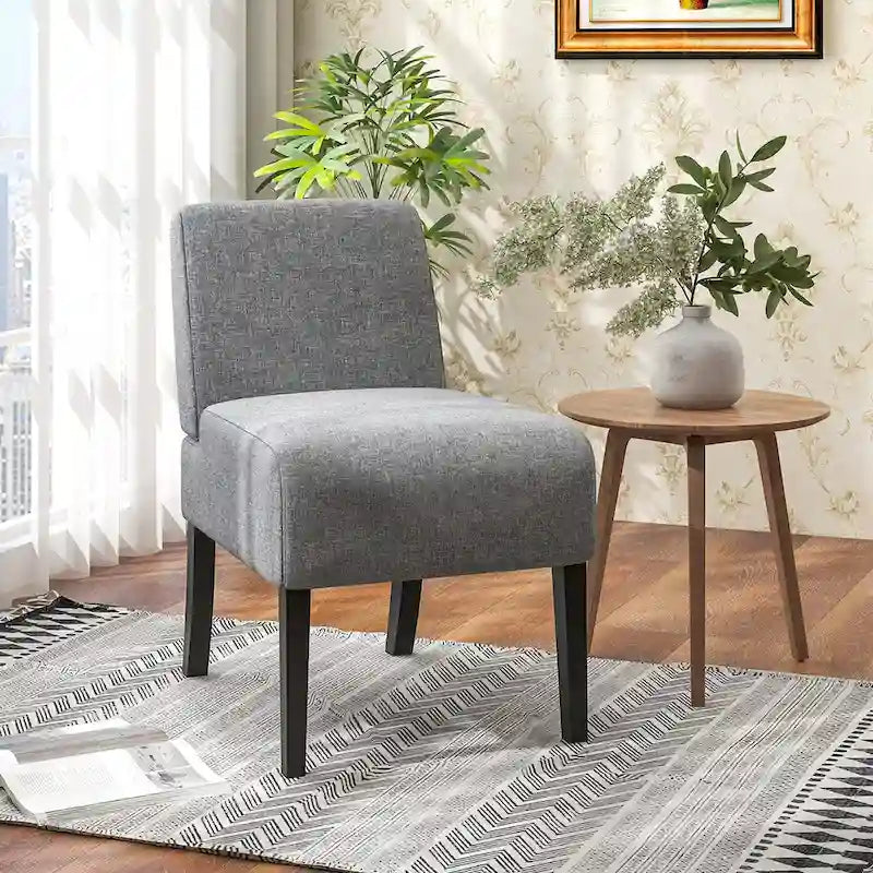 Gymax Armless Accent Chair w/ Rubber Wood Legs Modern Vanity Chair for