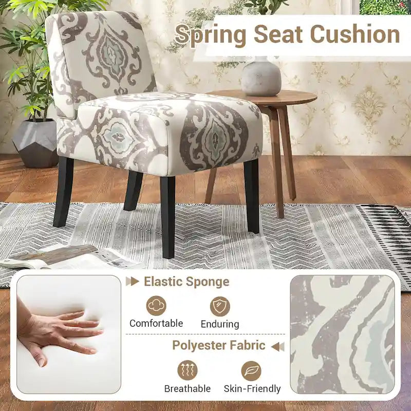 Gymax Armless Accent Chair w/ Rubber Wood Legs Modern Vanity Chair for