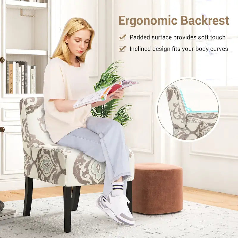 Gymax Armless Accent Chair w/ Rubber Wood Legs Modern Vanity Chair for