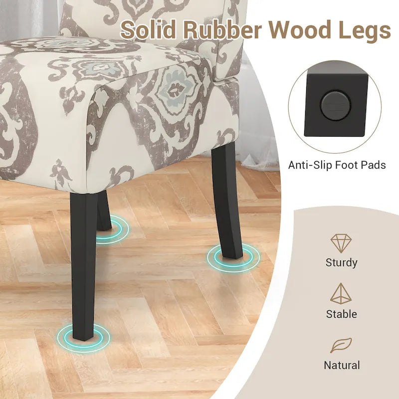 Gymax Armless Accent Chair w/ Rubber Wood Legs Modern Vanity Chair for