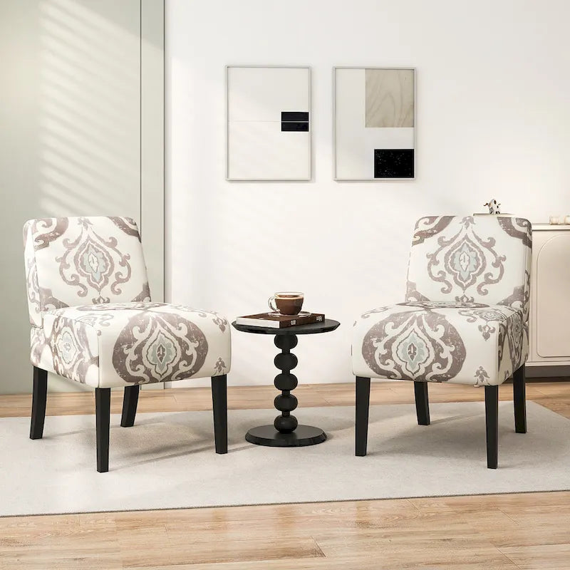 Gymax Armless Accent Chair w/ Rubber Wood Legs Modern Vanity Chair for