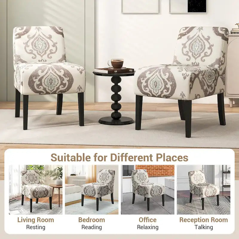 Gymax Armless Accent Chair w/ Rubber Wood Legs Modern Vanity Chair for