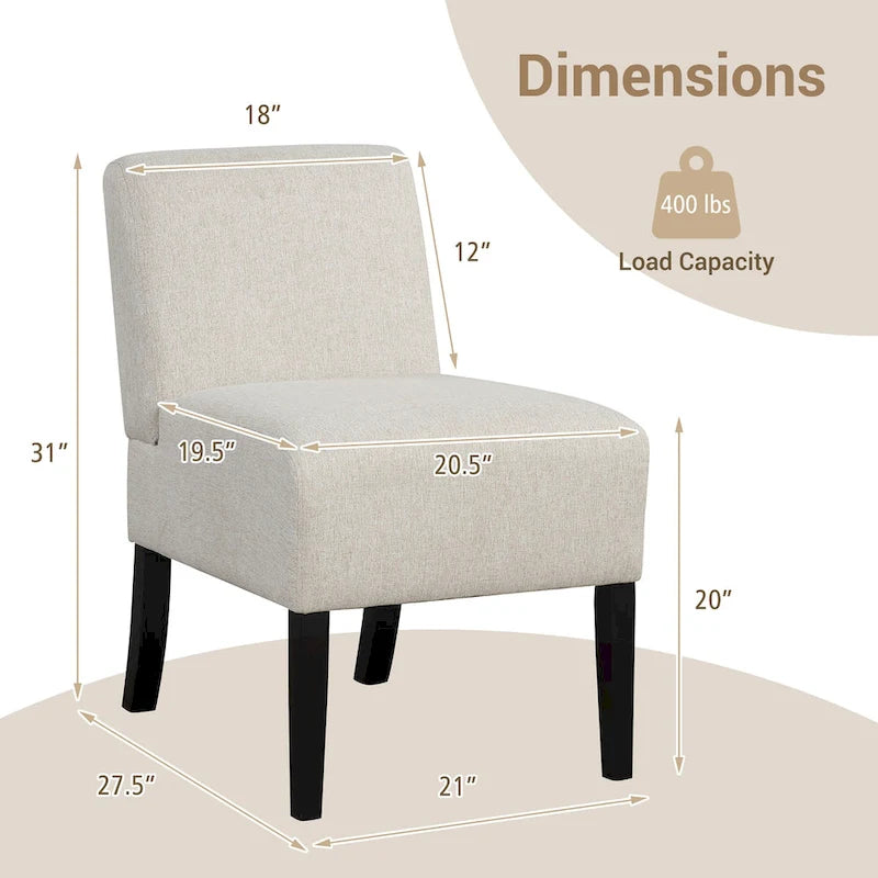 Gymax Armless Accent Chair w/ Rubber Wood Legs Modern Vanity Chair for