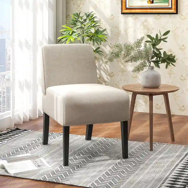 Gymax Armless Accent Chair w/ Rubber Wood Legs Modern Vanity Chair for