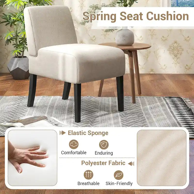 Gymax Armless Accent Chair w/ Rubber Wood Legs Modern Vanity Chair for