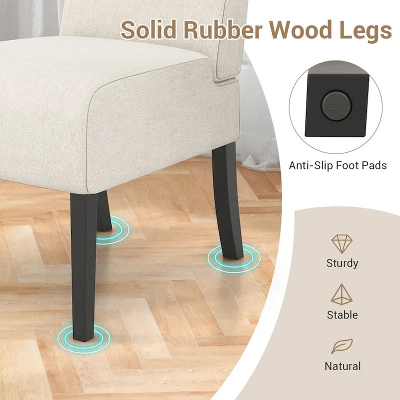 Gymax Armless Accent Chair w/ Rubber Wood Legs Modern Vanity Chair for