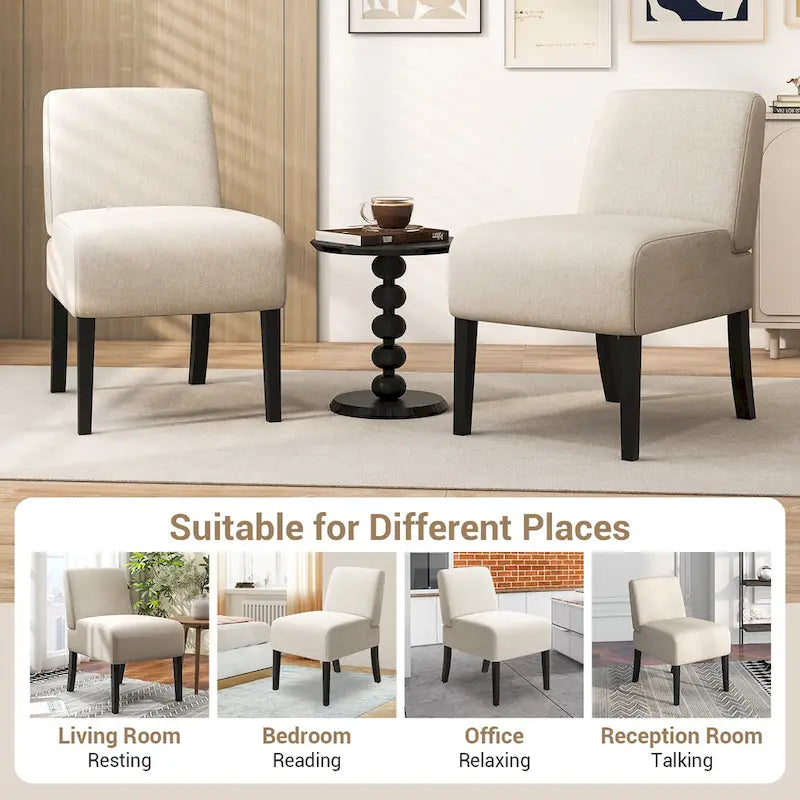 Gymax Armless Accent Chair w/ Rubber Wood Legs Modern Vanity Chair for