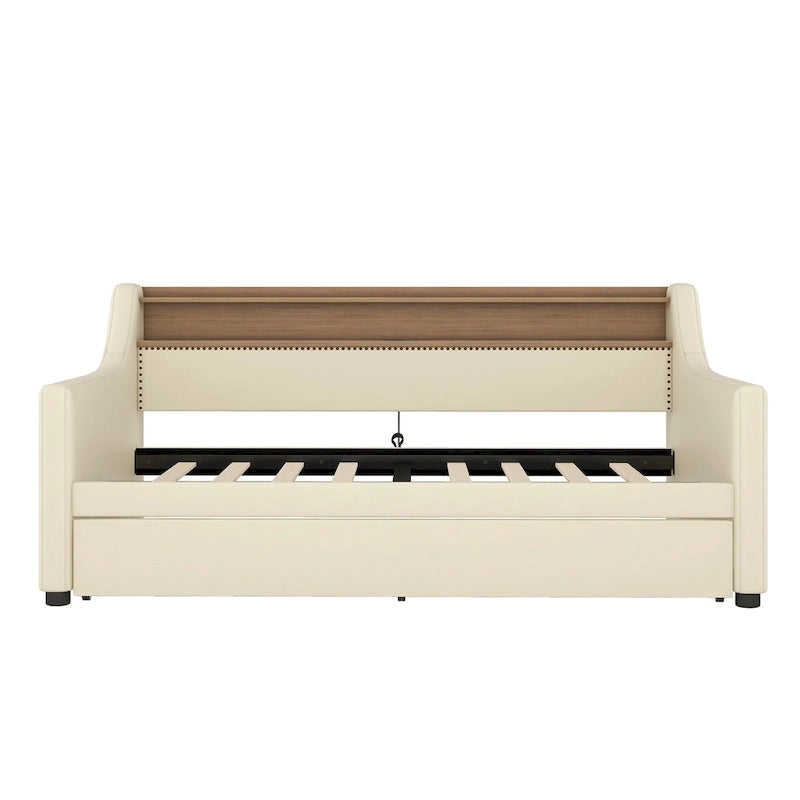 Twin Size Upholstered Daybed with Trundle and LED