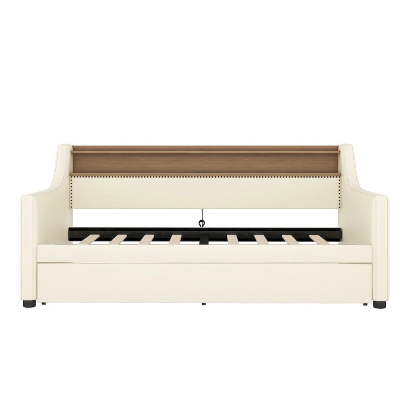 Twin Size Upholstered Daybed with Trundle and LED