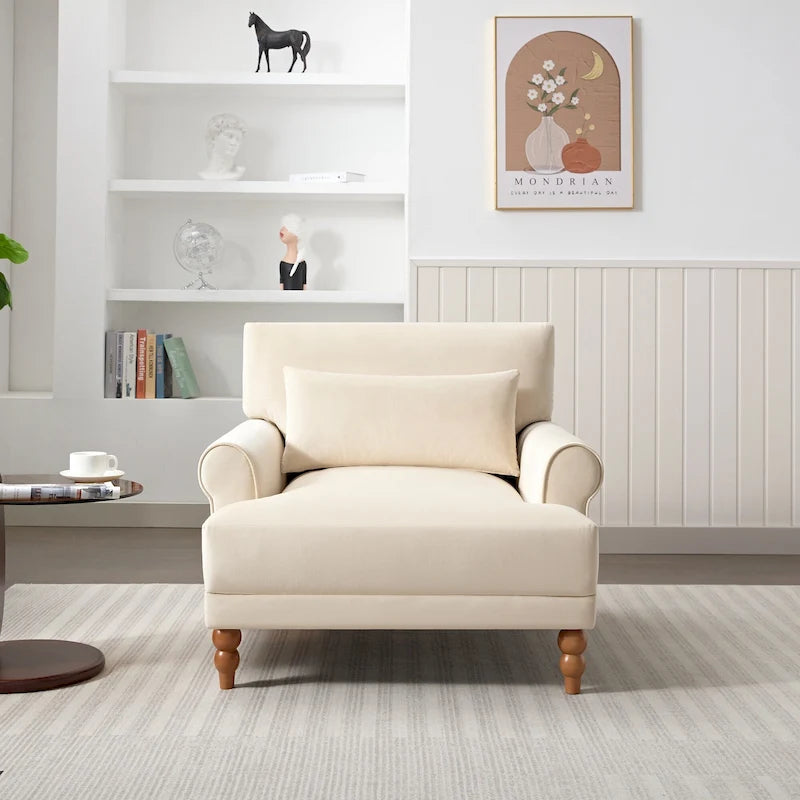 Modern 37.8 Velvet Accent chair with Ergonomic Lumbar Support and Vintage Roman Column Legs