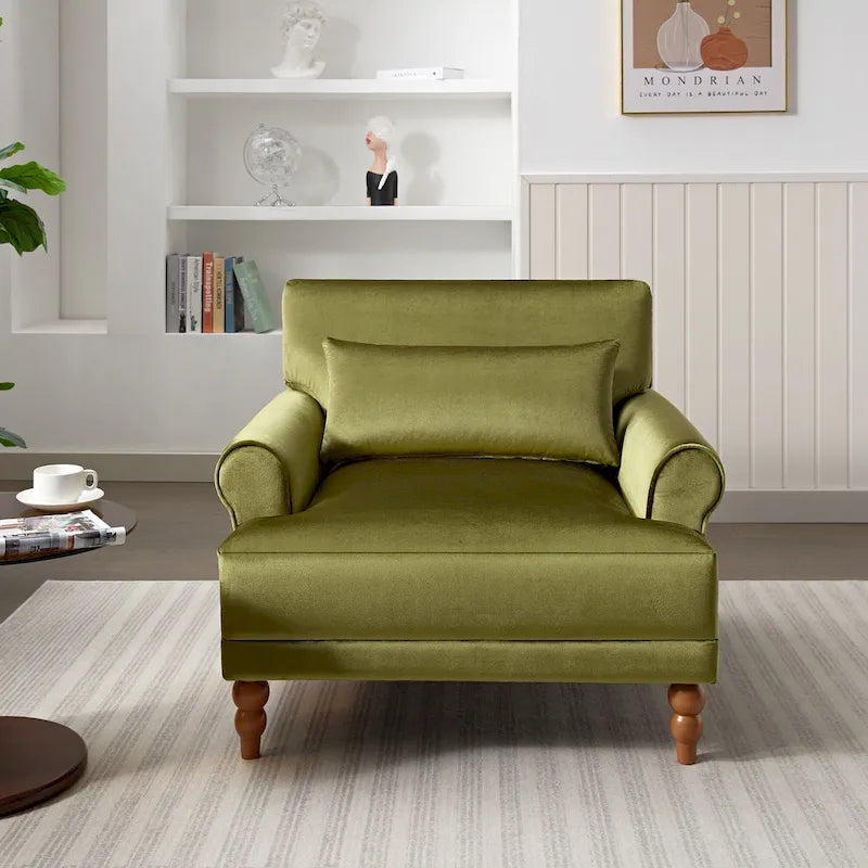 Modern 37.8 Velvet Accent chair with Ergonomic Lumbar Support and Vintage Roman Column Legs