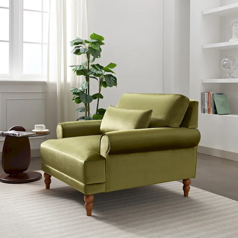 Modern 37.8 Velvet Accent chair with Ergonomic Lumbar Support and Vintage Roman Column Legs