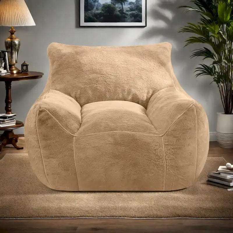 Faux Fur Bean Bag Chair with Back Support, High-Density Shredded Foam Filler, and Versatile Design