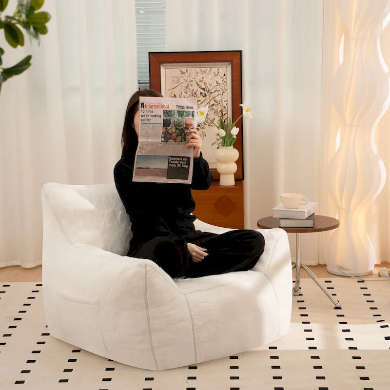 Faux Fur Bean Bag Chair with Back Support, High-Density Shredded Foam Filler, and Versatile Design