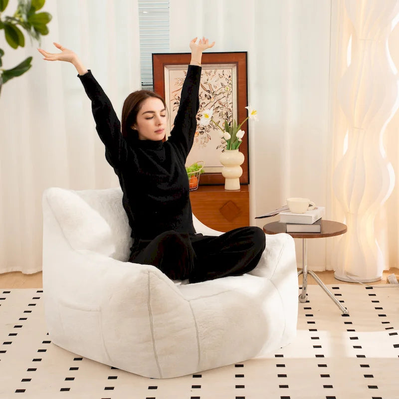 Faux Fur Bean Bag Chair with Back Support, High-Density Shredded Foam Filler, and Versatile Design
