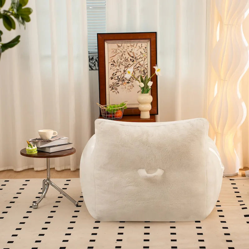 Faux Fur Bean Bag Chair with Back Support, High-Density Shredded Foam Filler, and Versatile Design