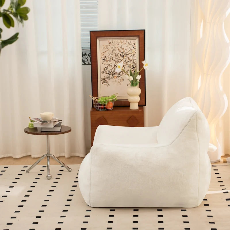 Faux Fur Bean Bag Chair with Back Support, High-Density Shredded Foam Filler, and Versatile Design
