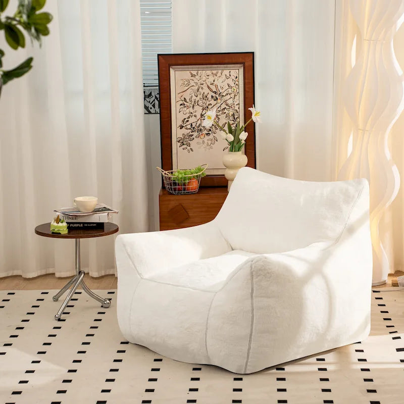 Faux Fur Bean Bag Chair with Back Support, High-Density Shredded Foam Filler, and Versatile Design