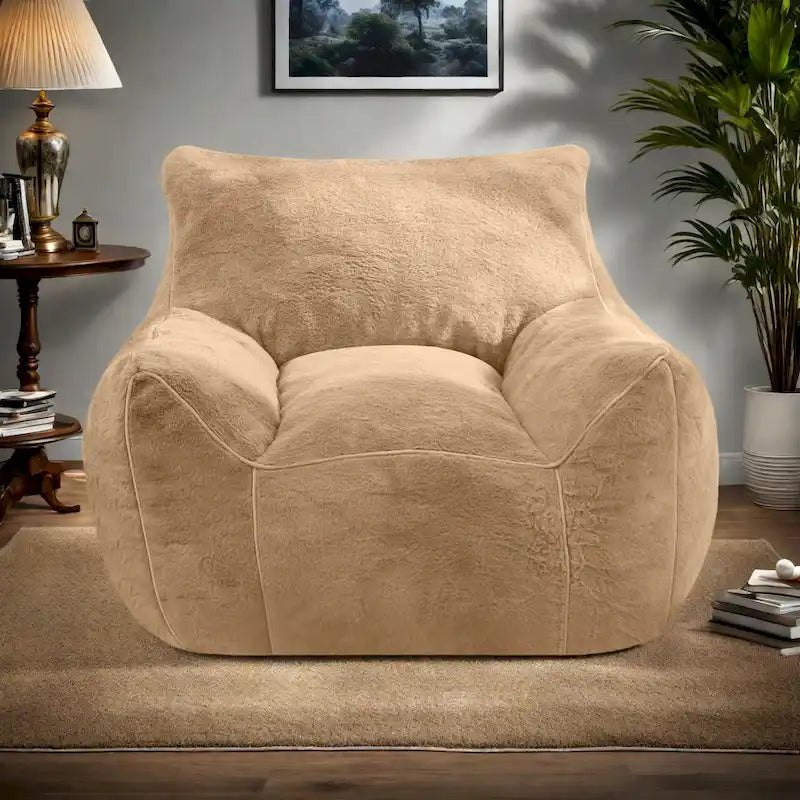 Faux Fur Bean Bag Chair with Back Support, High-Density Shredded Foam Filler, and Versatile Design