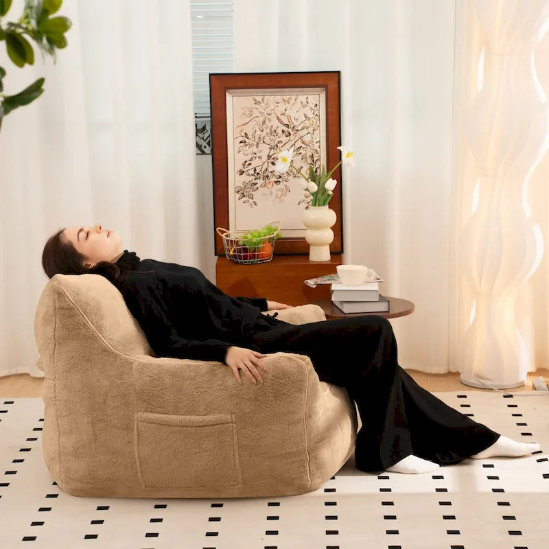 Faux Fur Bean Bag Chair with Back Support, High-Density Shredded Foam Filler, and Versatile Design