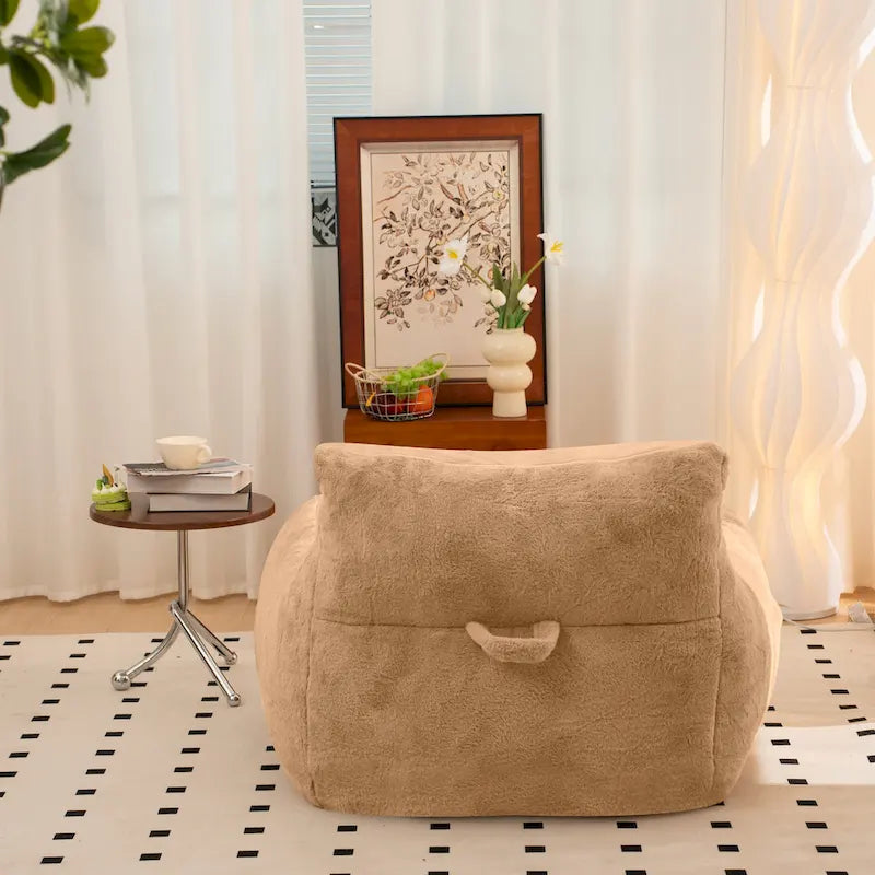 Faux Fur Bean Bag Chair with Back Support, High-Density Shredded Foam Filler, and Versatile Design