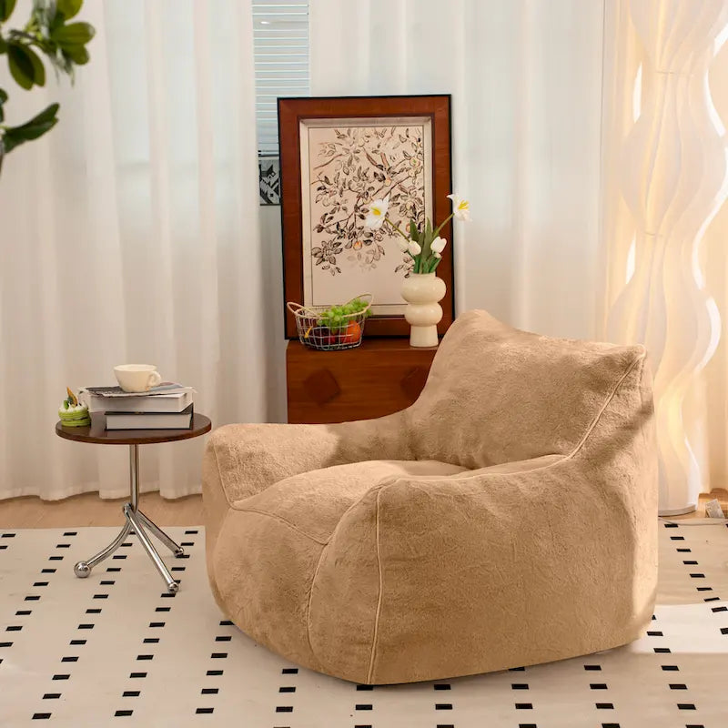 Faux Fur Bean Bag Chair with Back Support, High-Density Shredded Foam Filler, and Versatile Design