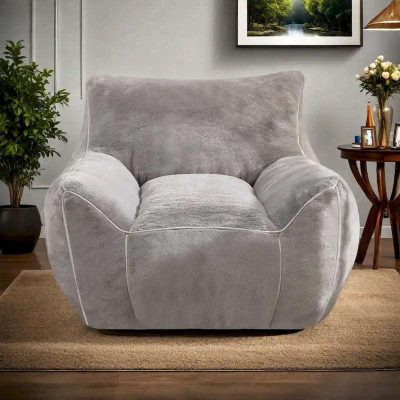 Faux Fur Bean Bag Chair with Back Support, High-Density Shredded Foam Filler, and Versatile Design