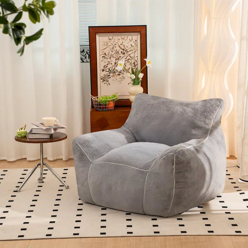 Faux Fur Bean Bag Chair with Back Support, High-Density Shredded Foam Filler, and Versatile Design