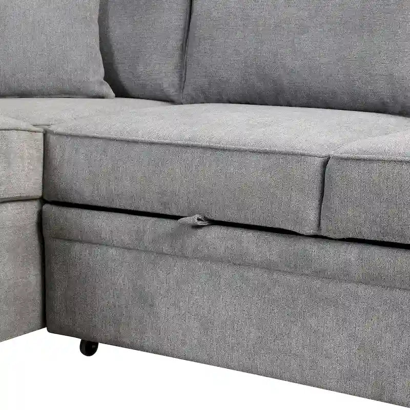84.75 L-Shaped 5 Seater Sectional Sofa with Storage Ottoman, 2-in-1 Pull-Out Couch for Living Room