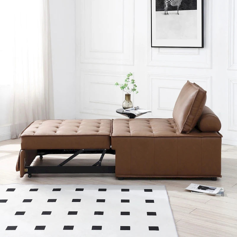 39 Faux Leather Single Multipurpose Ottoman Pull Out Sofa Bed with Adjustable Backrest and Pillow for Living Room