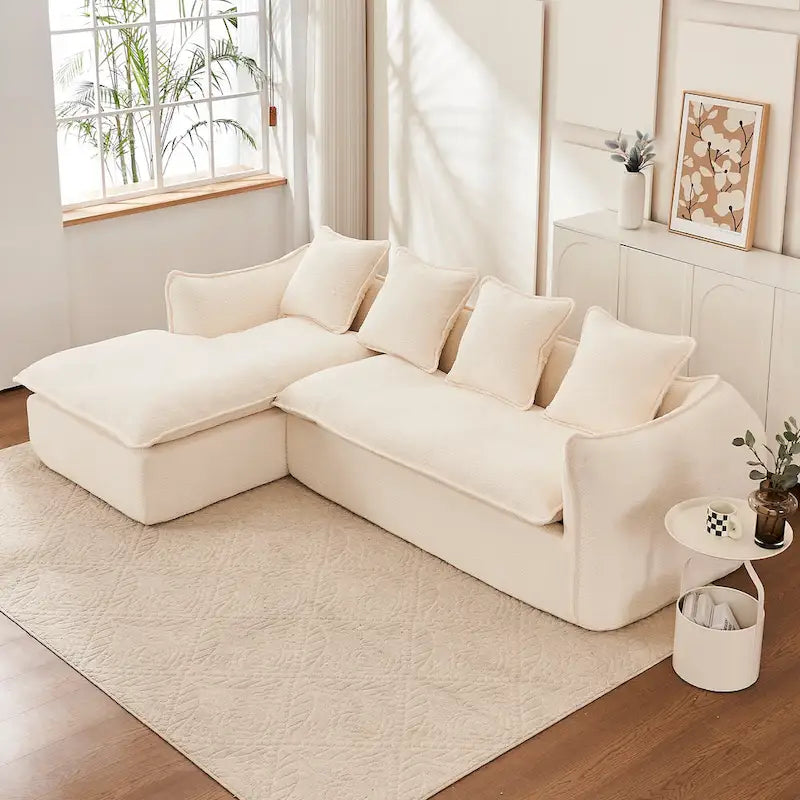 106.3 Oversized L-Shaped 3-Seat Sofa with Chaise and 4 Pillows