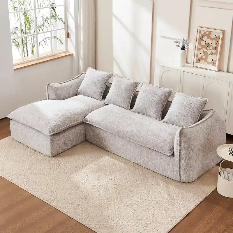 106.3 Oversized L-Shaped 3-Seat Sofa with Chaise and 4 Pillows