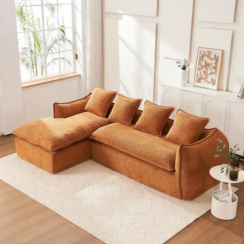 106.3 Oversized L-Shaped 3-Seat Sofa with Chaise and 4 Pillows