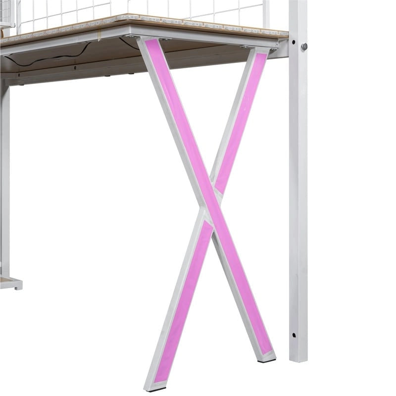 Loft Bed with Desk, Wardrobe and Storage Staircase - Metal, Twin/Full