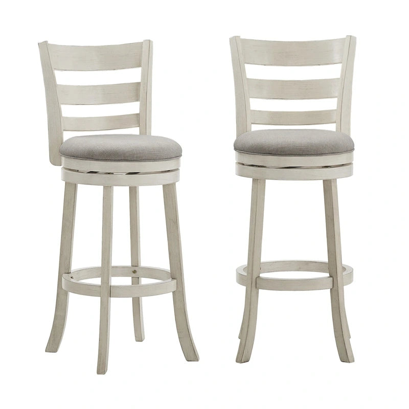 Ladder Back Swivel Bar Stool - Cherry/Antique Grey/White, 29" H