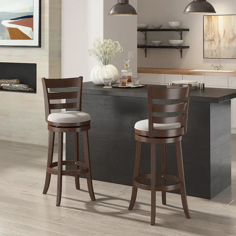 Ladder Back Swivel Bar Stool - Cherry/Antique Grey/White, 29" H