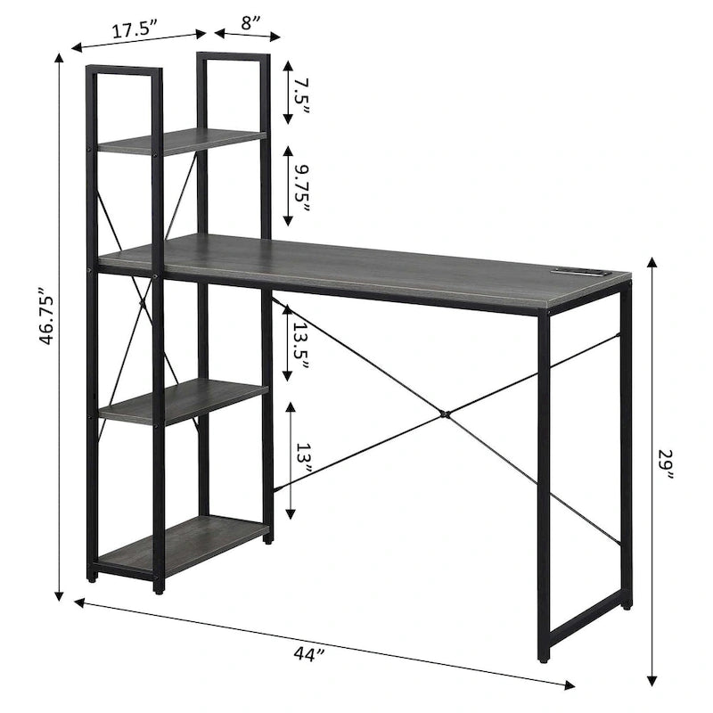 Office Workstation with Charging Station and Shelves - Grey/White