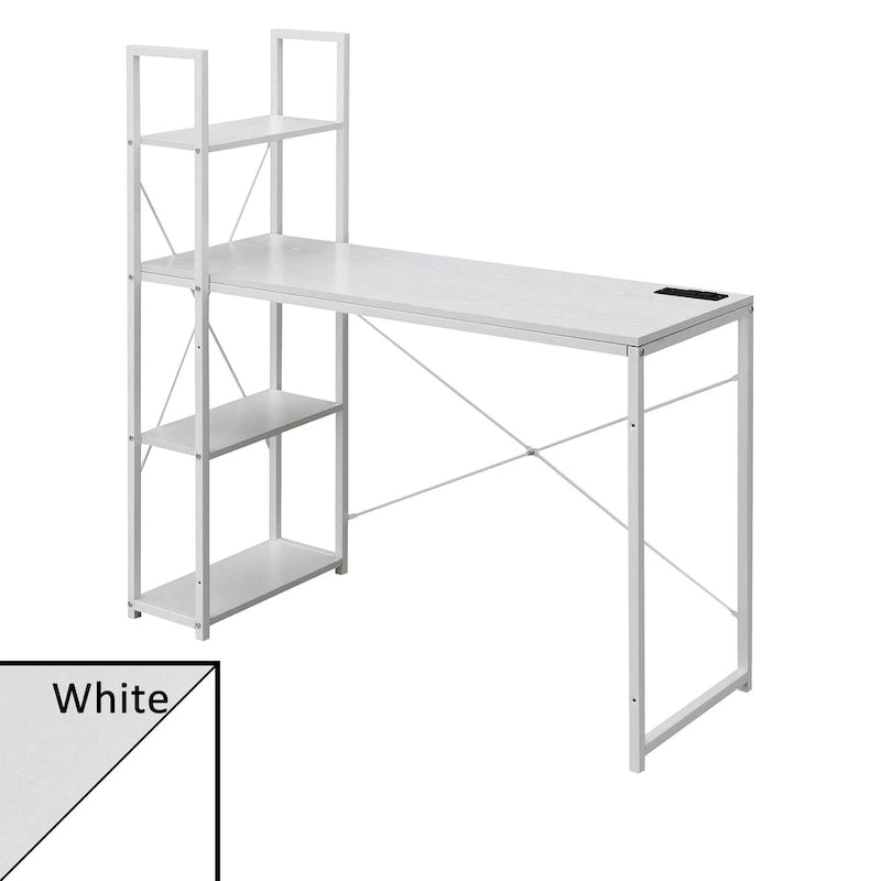 Office Workstation with Charging Station and Shelves - Grey/White