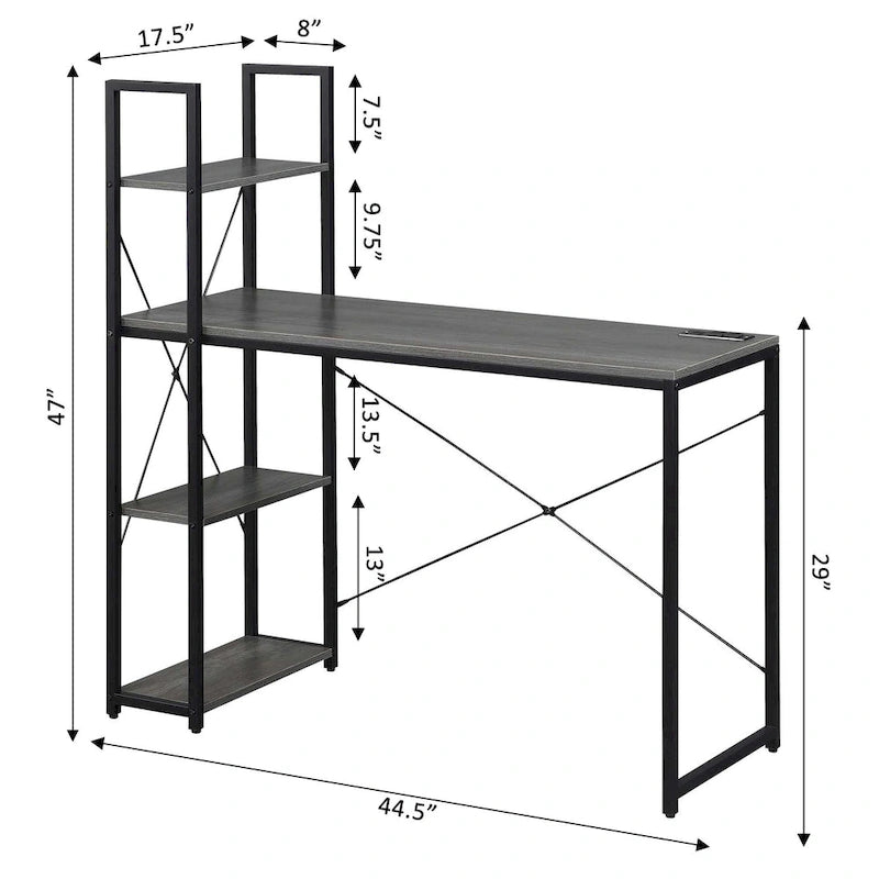 Office Workstation with Charging Station and Shelves - Grey/White