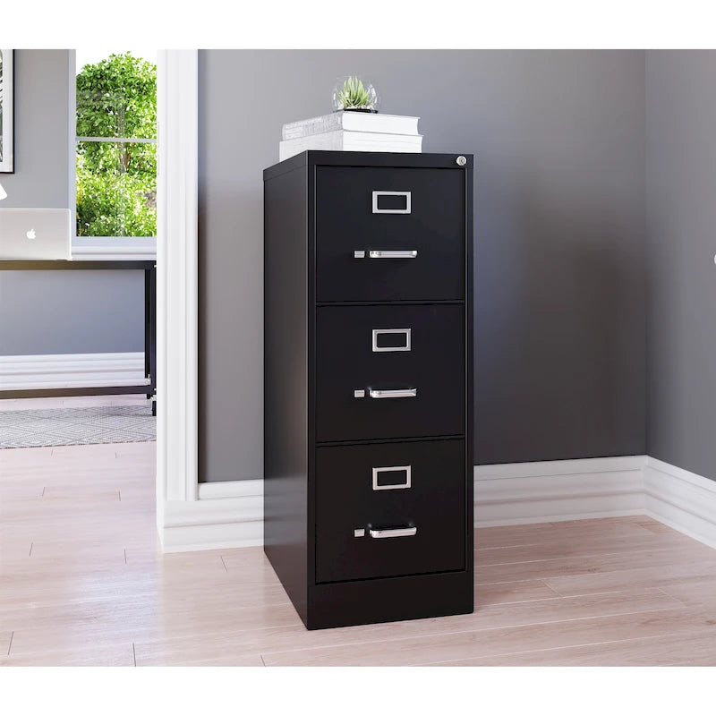 Vertical File Cabinet with Lock - Grey/Beige/Black, 3-Drawer