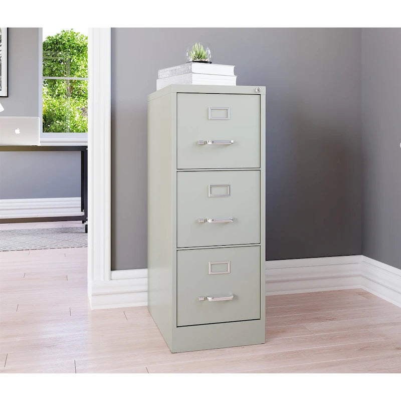 Vertical File Cabinet with Lock - Grey/Beige/Black, 3-Drawer