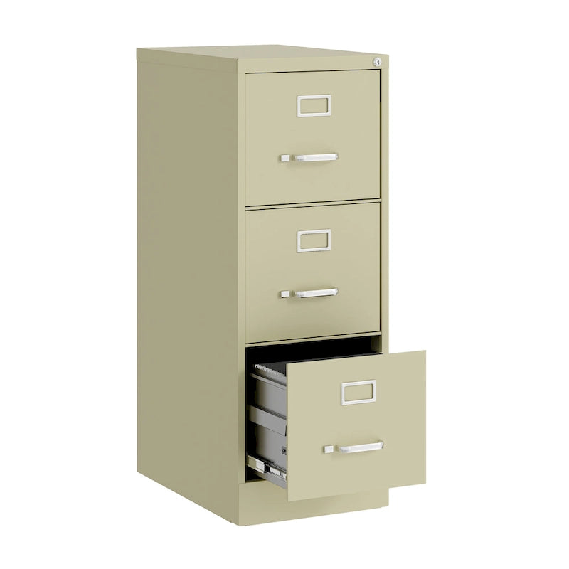 Vertical File Cabinet with Lock - Grey/Beige/Black, 3-Drawer