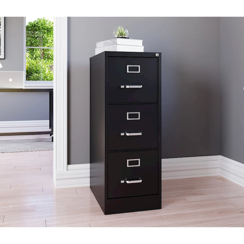 Vertical File Cabinet with Lock - Grey/Beige/Black, 3-Drawer
