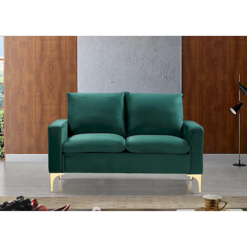 Velvet Loveseat with Gold Legs - Green/Yellow/Pink/Cream/Grey/Blue, 2-Seater