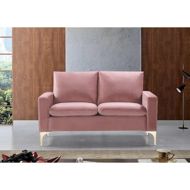 Velvet Loveseat with Gold Legs - Green/Yellow/Pink/Cream/Grey/Blue, 2-Seater