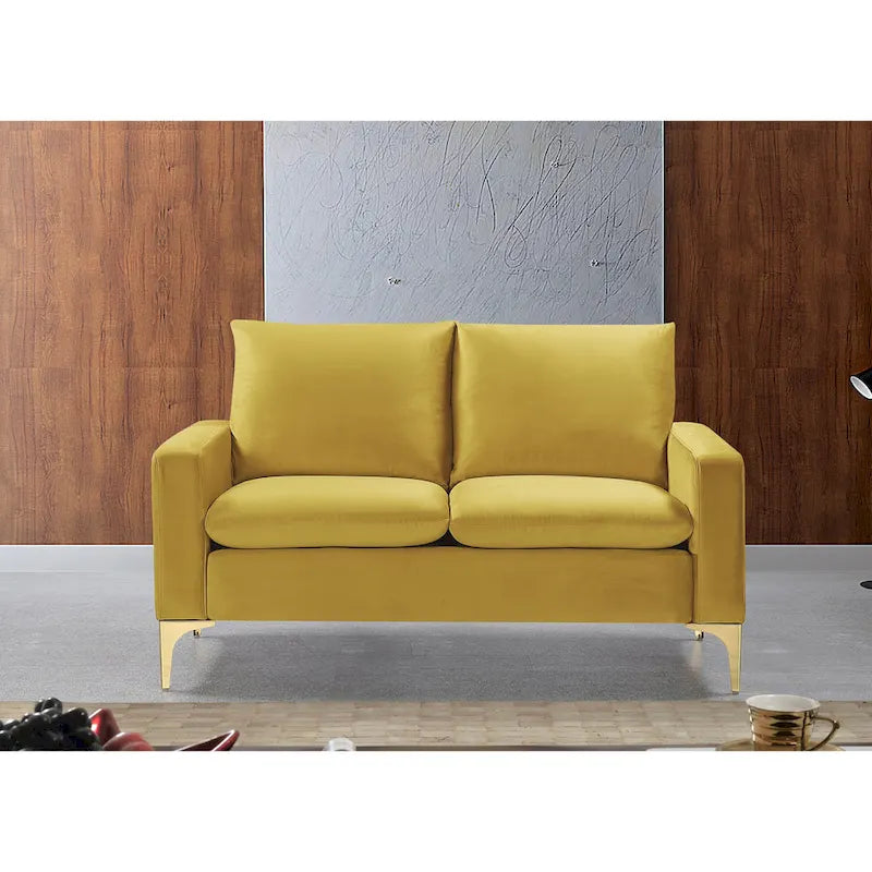 Velvet Loveseat with Gold Legs - Green/Yellow/Pink/Cream/Grey/Blue, 2-Seater