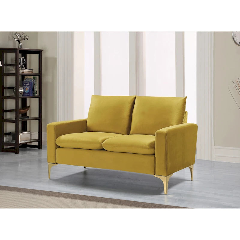 Velvet Loveseat with Gold Legs - Green/Yellow/Pink/Cream/Grey/Blue, 2-Seater