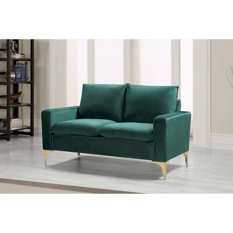 Velvet Loveseat with Gold Legs - Green/Yellow/Pink/Cream/Grey/Blue, 2-Seater