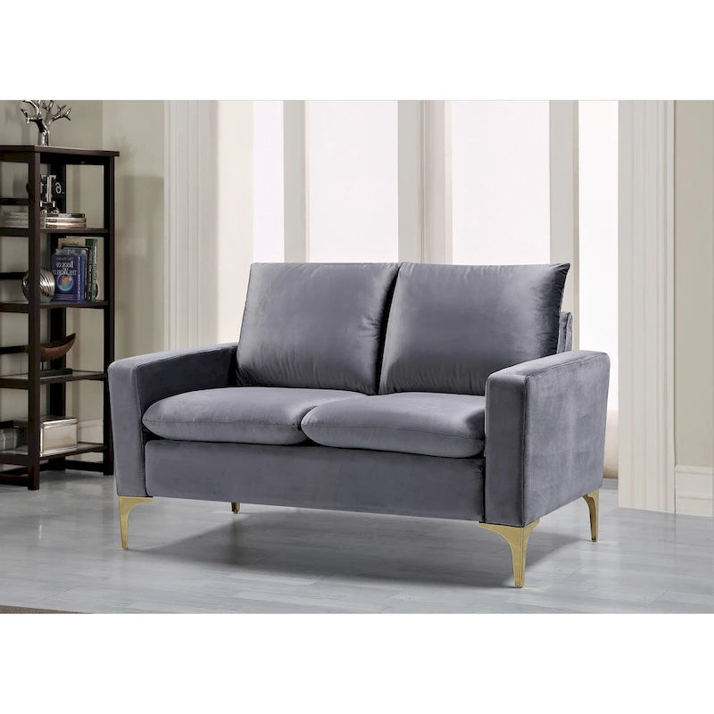 Velvet Loveseat with Gold Legs - Green/Yellow/Pink/Cream/Grey/Blue, 2-Seater